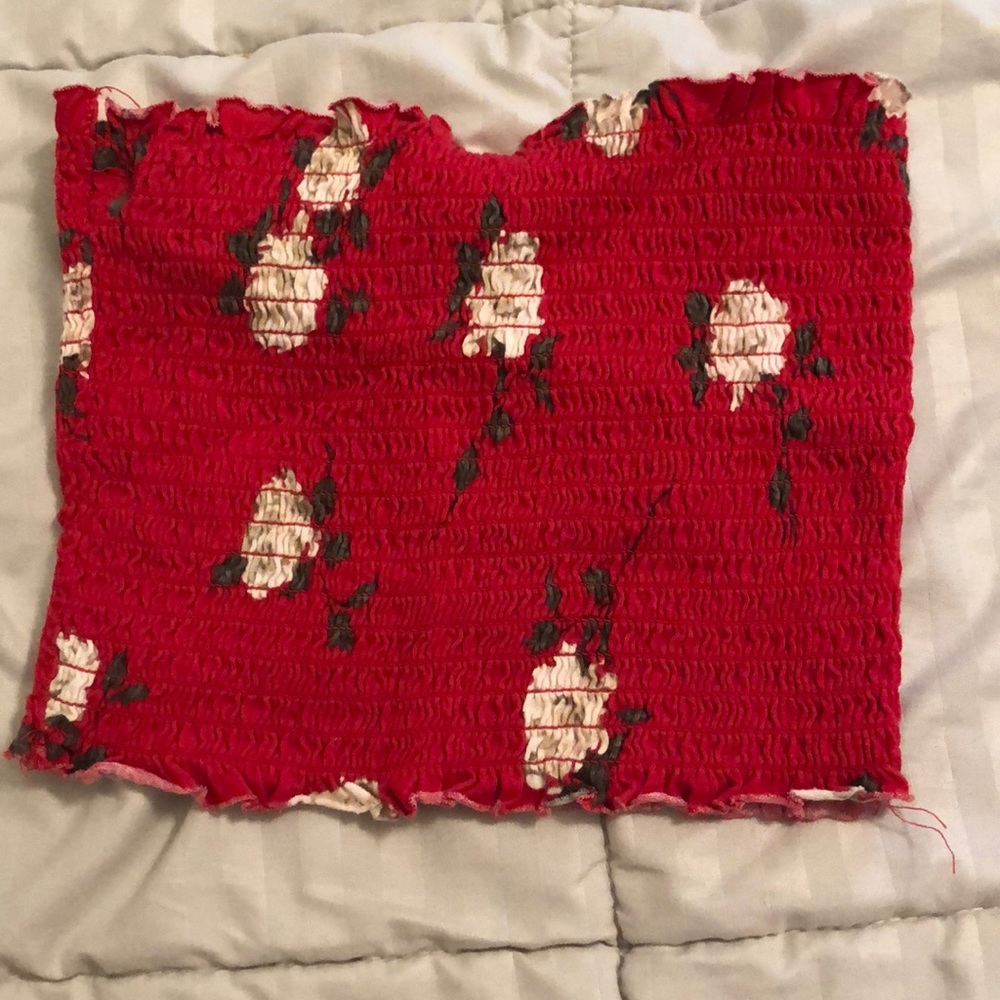 Red floral tube top
